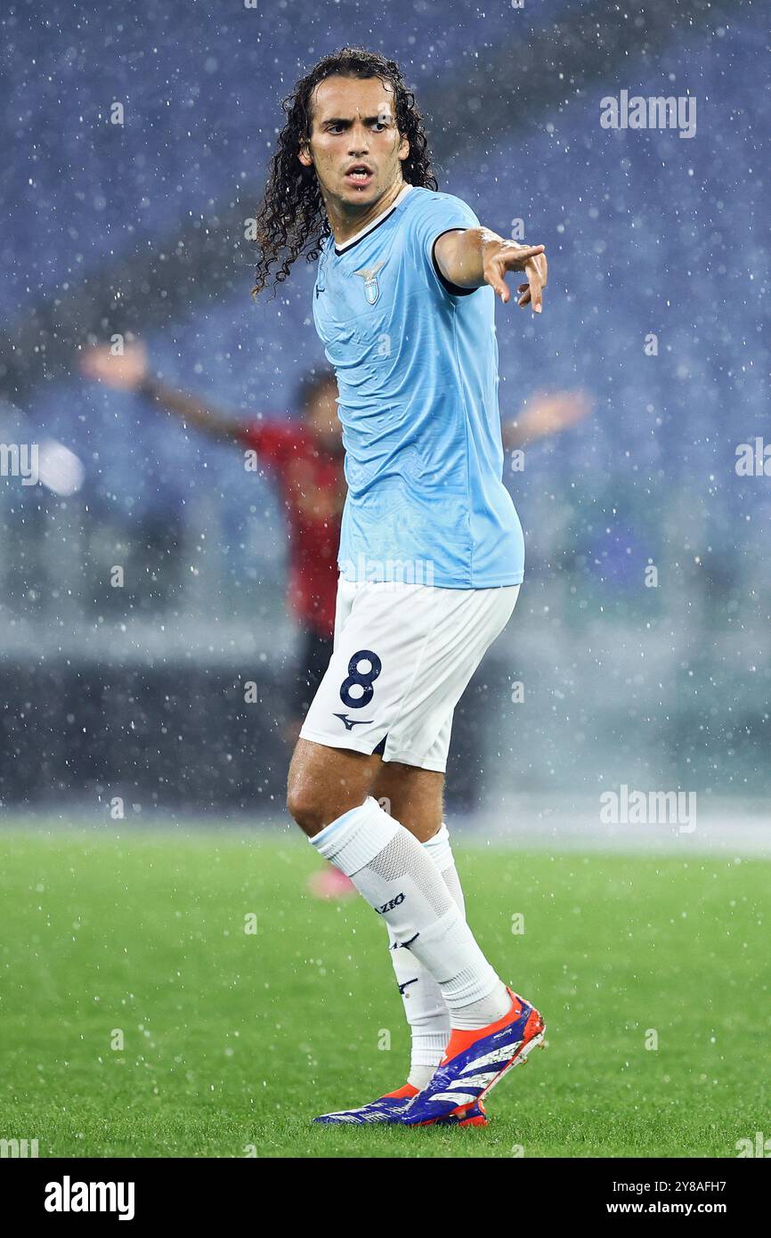 Roma, Italia. 3 ottobre 2024. Matteo Guendouzi della Lazio gesti durante la UEFA Europa League, fase League, partita di calcio del giorno 2 tra SS Lazio Foto Stock