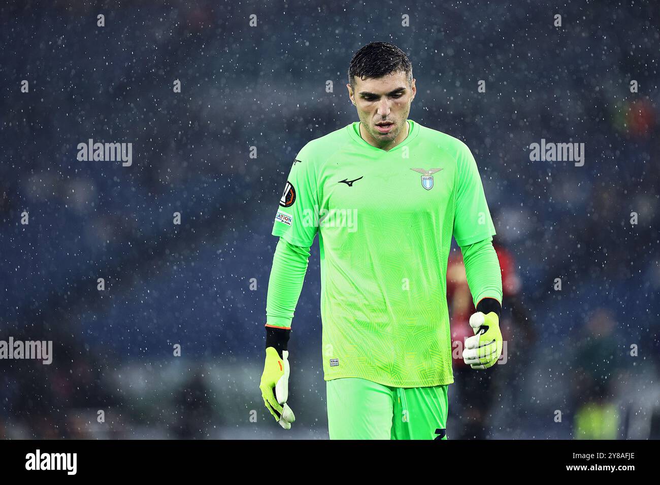 Roma, Italia. 3 ottobre 2024. Christos Mandas portiere della Lazio reagisce durante la fase UEFA Europa League, League, Matchday 2 match tra Foto Stock
