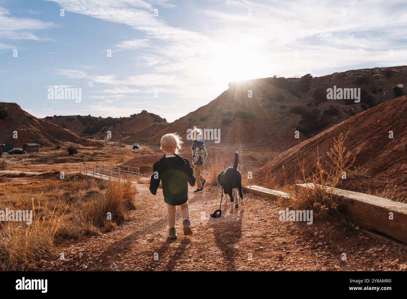 Escursioni per famiglie e cani nell'Oklahoma State Park Foto Stock