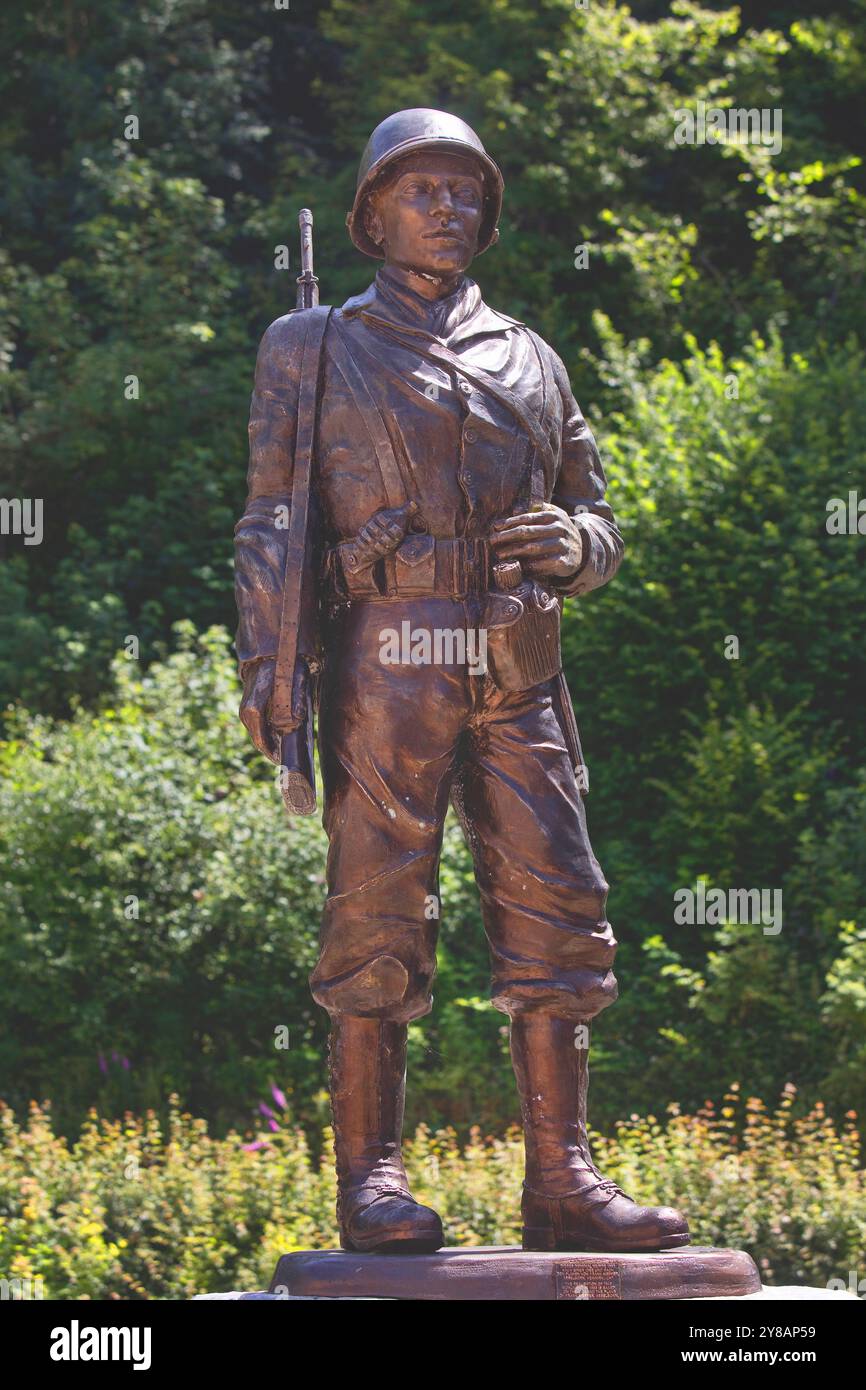 Statua in bronzo di un soldato gi, memoriale della liberazione a Clerf, Lussemburgo, Clerf Foto Stock