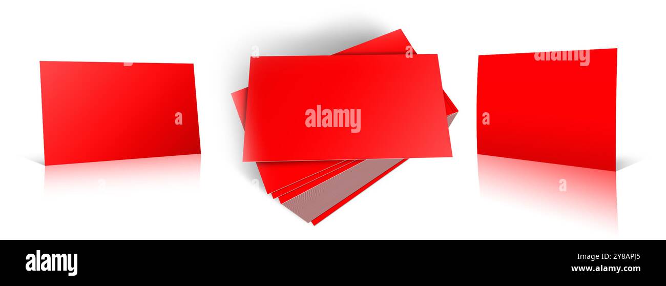 Tre biglietti da visita modello nero per layout e design delle presentazioni. Rendering 3D. Immagine generata digitalmente. Isolato su sfondo bianco. Foto Stock