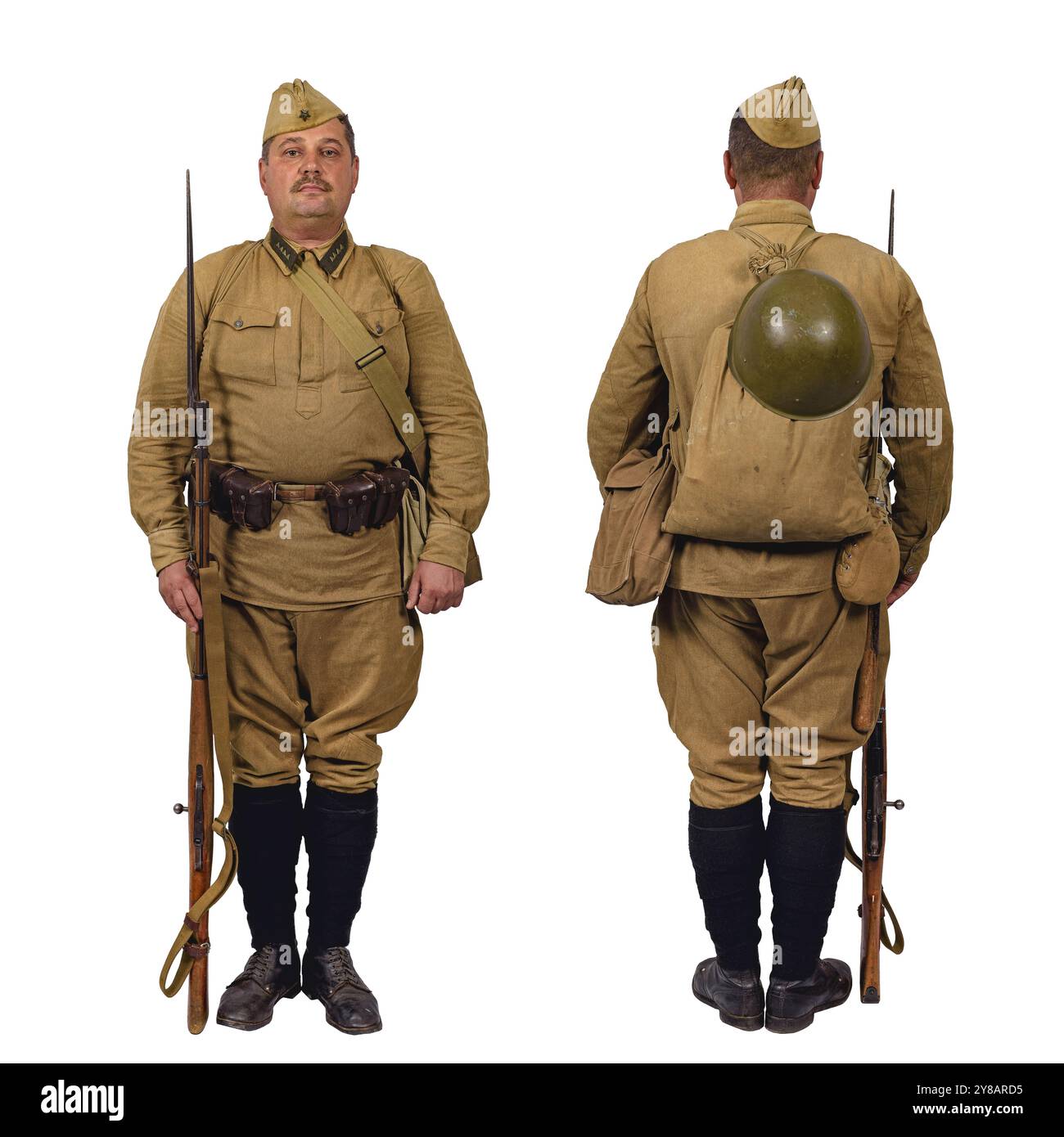 Caposquadra di una compagnia di fucili dell'Armata Rossa. Isolato su bianco Foto Stock