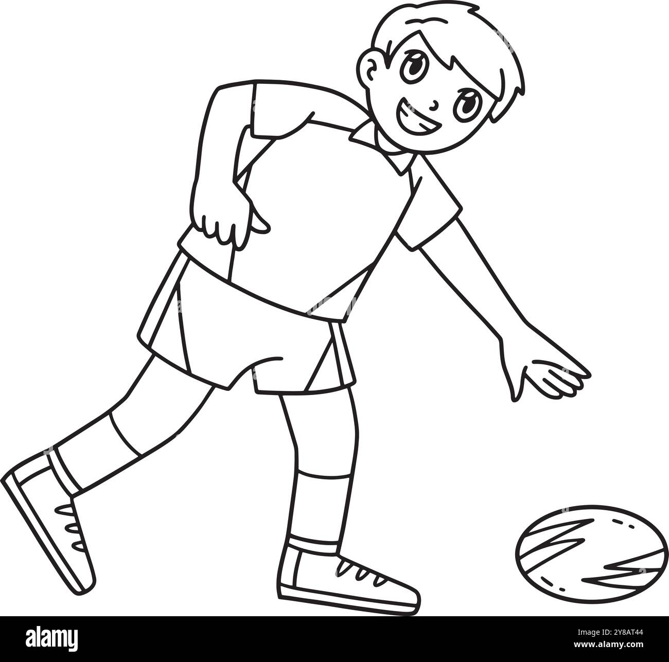 Giocatore di rugby che prende il pallone da colorare isolato Illustrazione Vettoriale