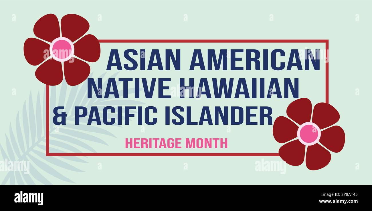 Mese della tradizione asiatica americana, hawaiana e delle isole del pacifico. Asian Pacific American Heritage Month su sfondo blu, design per banner vettoriali Illustrazione Vettoriale