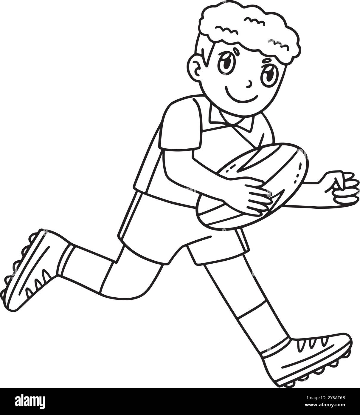 Giocatore di rugby che esegue la palla isolato colorazione Illustrazione Vettoriale