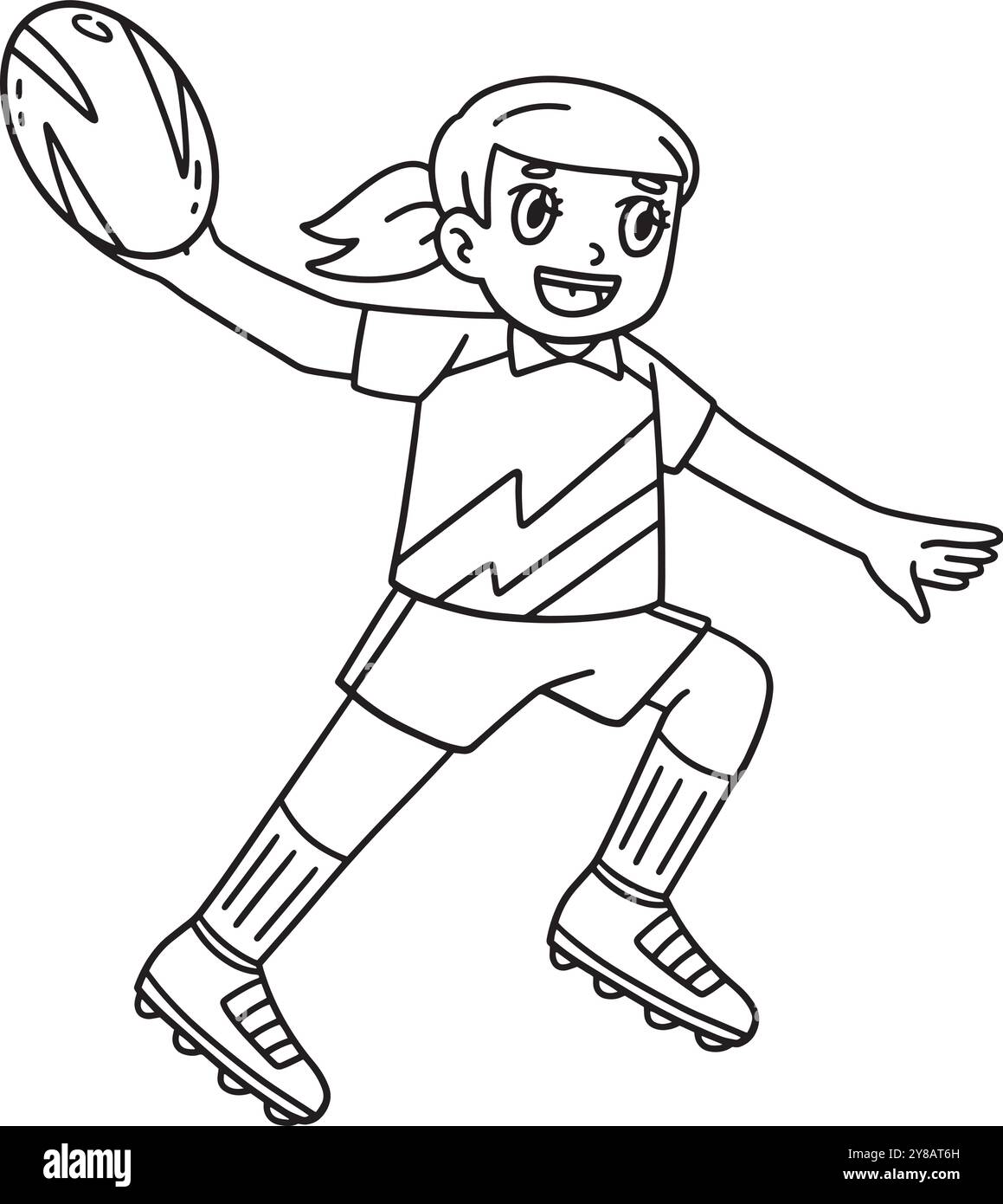 Giocatrice femminile di Rugby che passa la palla isolata Illustrazione Vettoriale