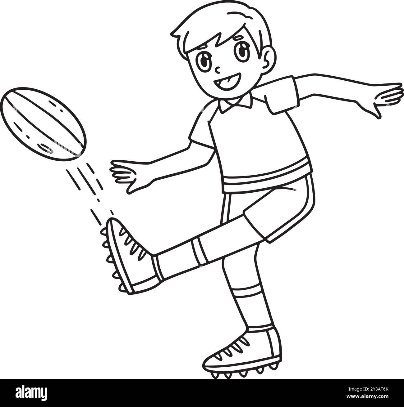 Rugby Player Kicking the Ball Isolated Coloring Illustrazione Vettoriale