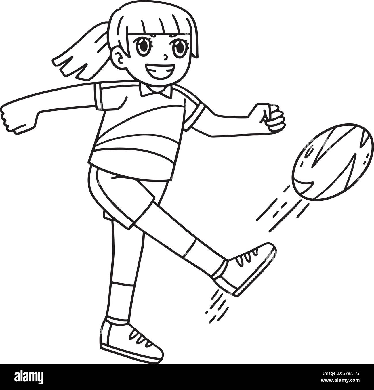 Giocatrice femminile di Rugby che prende a calci la palla isolata Illustrazione Vettoriale