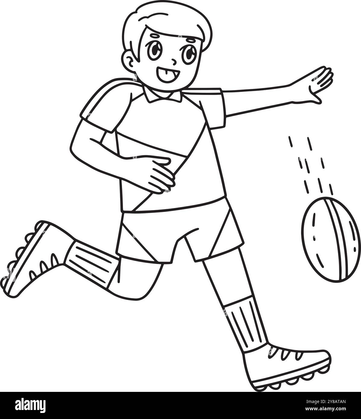 Rugby Player che fa un breve Punt Isolated Coloring Illustrazione Vettoriale