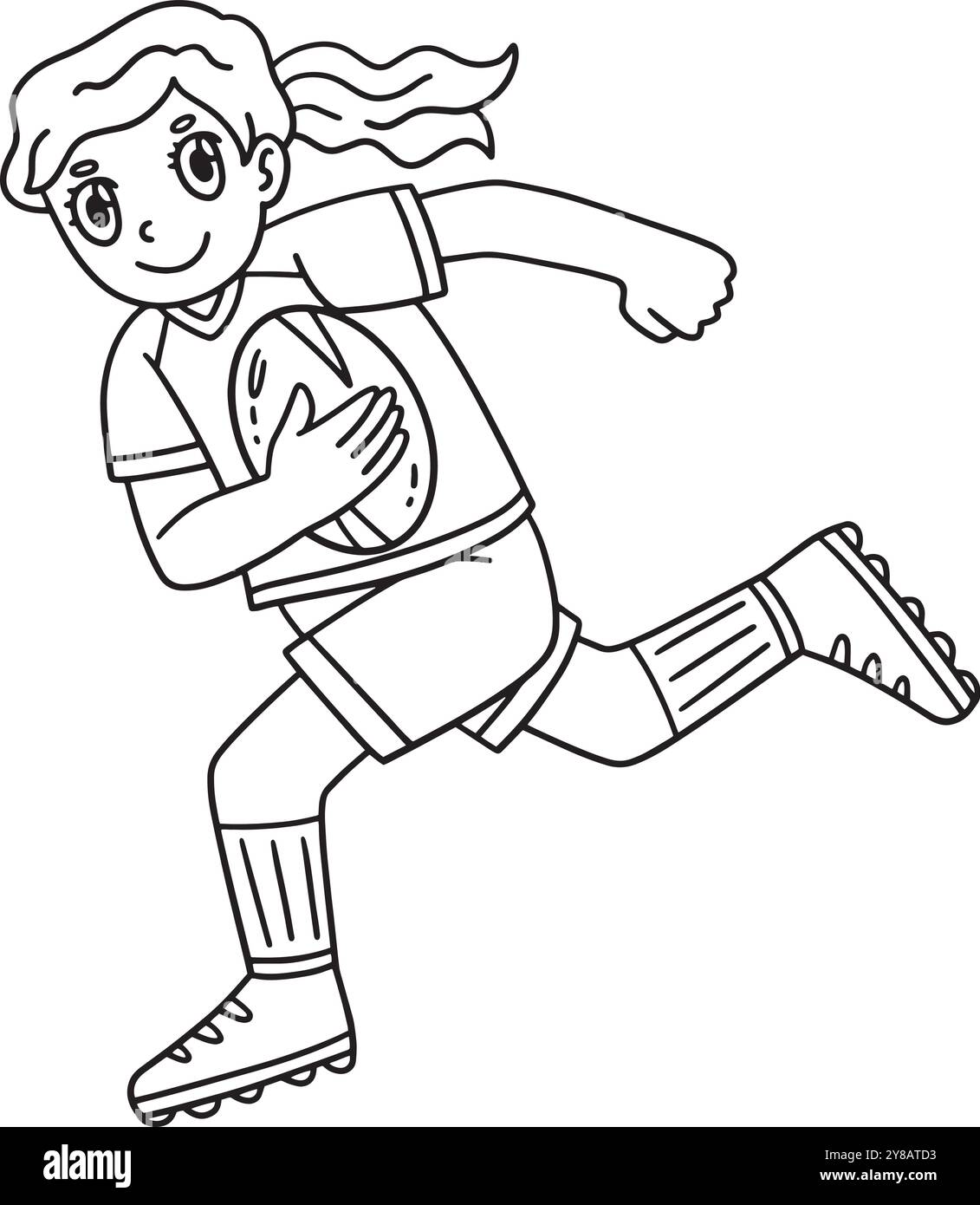 Giocatrice femminile di rugby che esegue la palla isolata Illustrazione Vettoriale