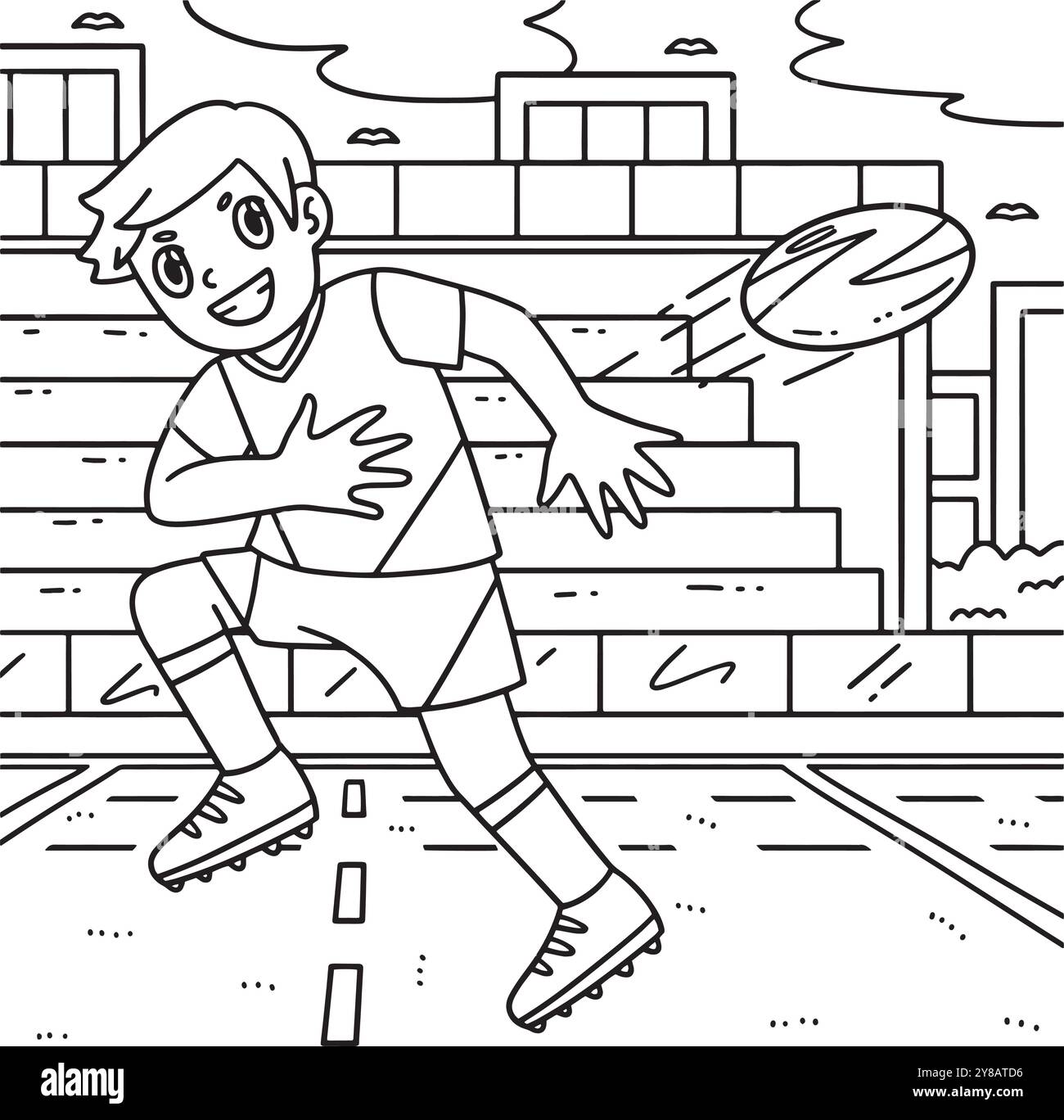 Giocatore di rugby che passa la palla al contrario colorando Illustrazione Vettoriale