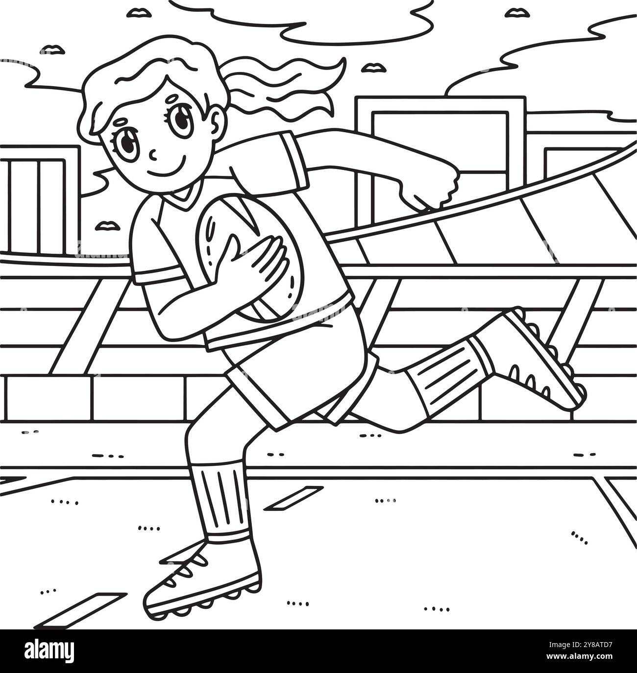 Giocatrice femminile di rugby che gestisce la pagina dei colori della palla Illustrazione Vettoriale