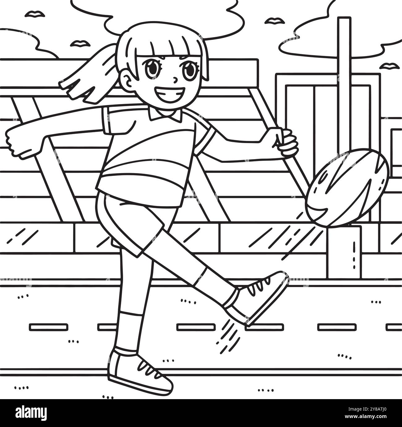 Giocatrice femminile di rugby che prende a calci la pagina dei colori della palla Illustrazione Vettoriale