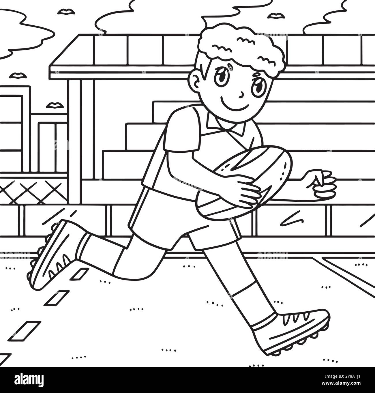 Giocatore di rugby che gestisce la pagina di colorazione della palla Illustrazione Vettoriale