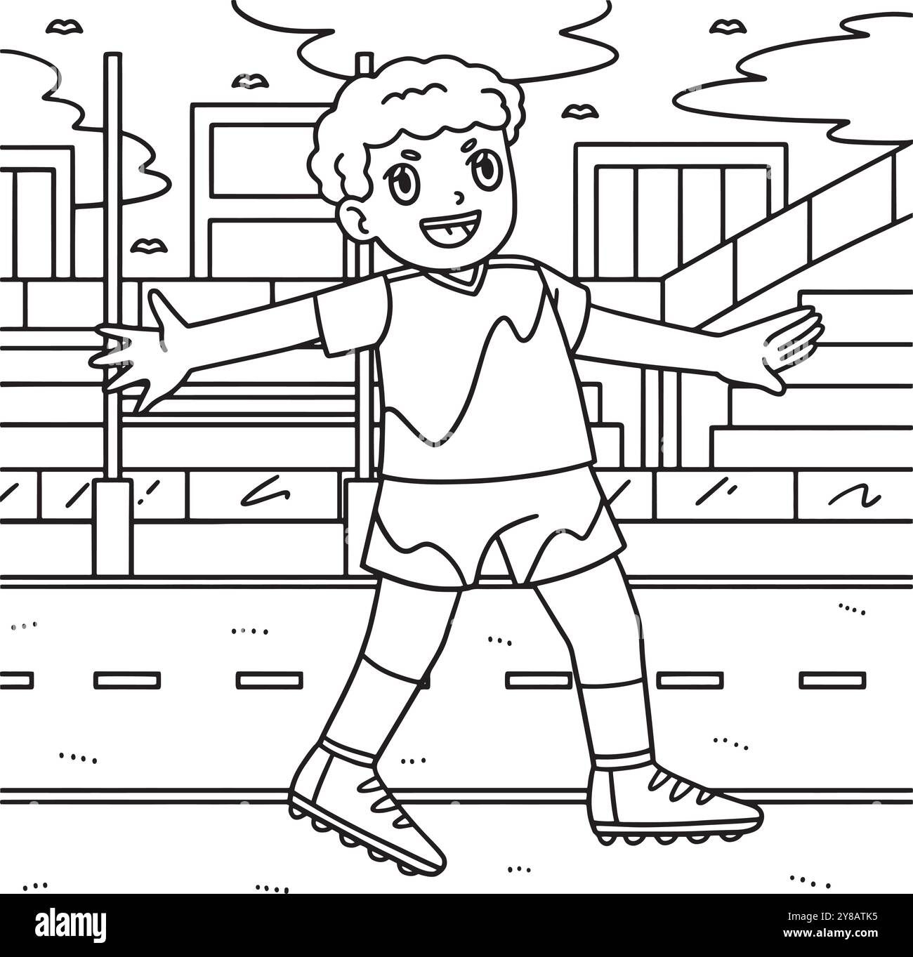 Rugby Player Fullback in posizione difensiva Coloring Illustrazione Vettoriale