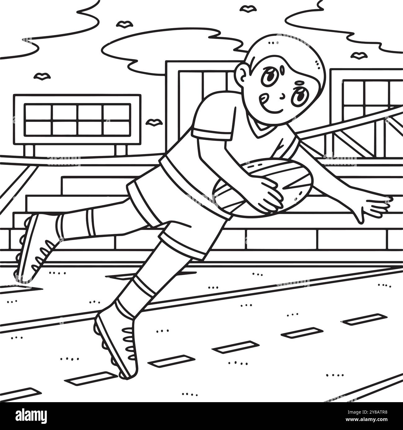 Giocatore di rugby che cerca di segnare la pagina da colorare Illustrazione Vettoriale