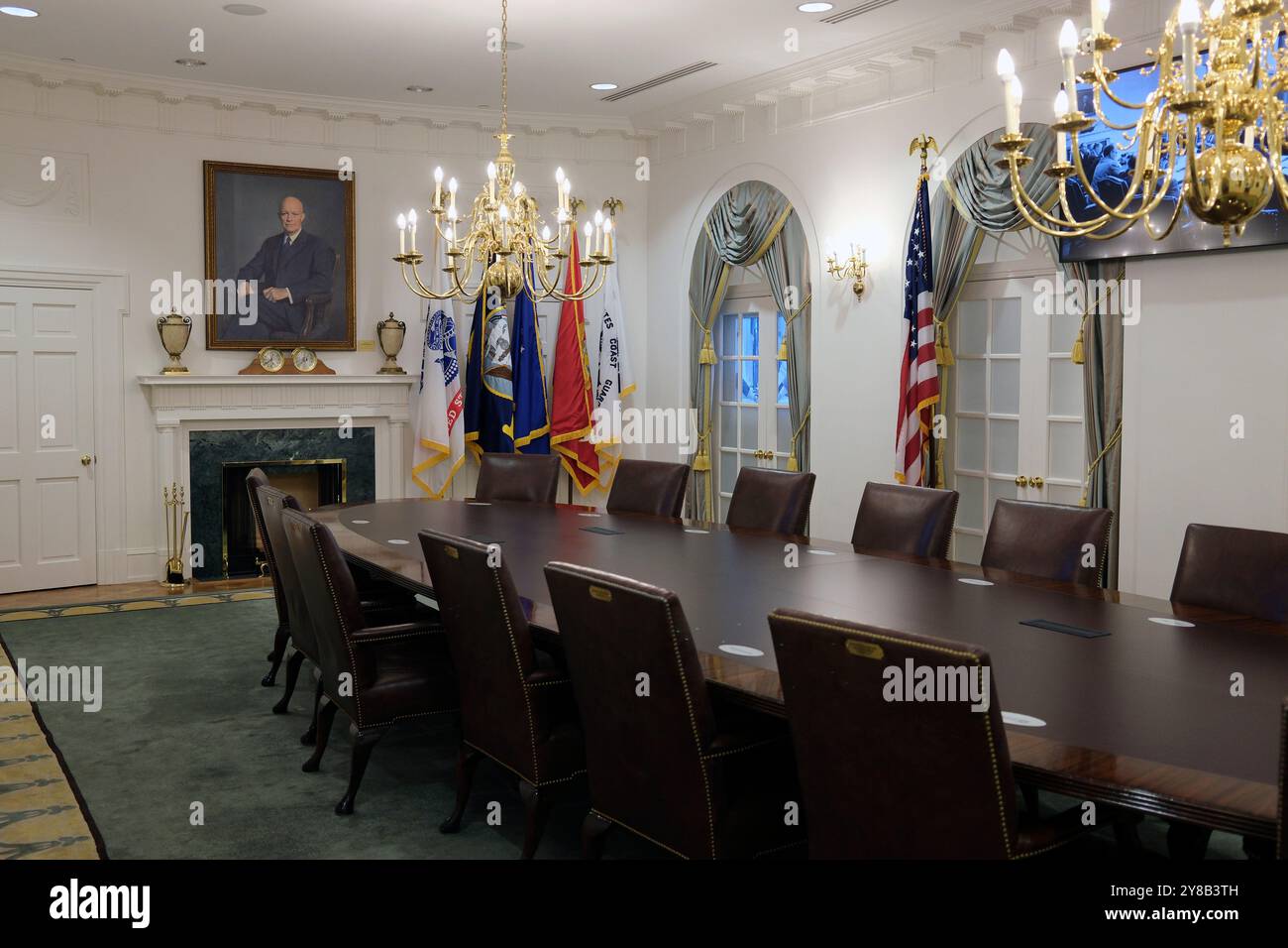 Replica della White House Conference Cabinet Room presso la biblioteca presidenziale Gerald Ford a Grand Rapids, Michigan Foto Stock