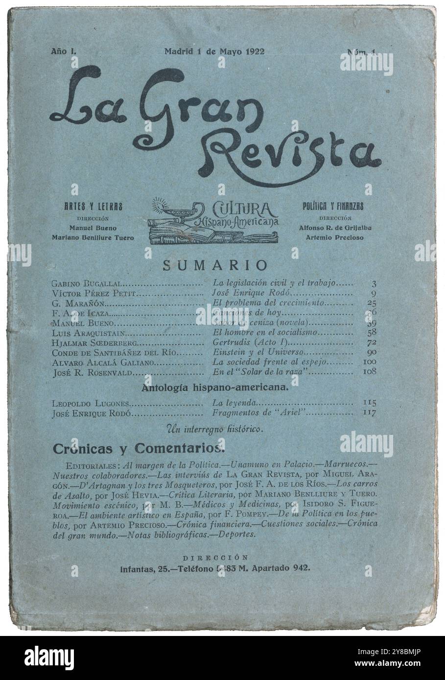 Portada de la Gran Revista, número uno, editada en Madrid, mayo de 1922. Foto Stock