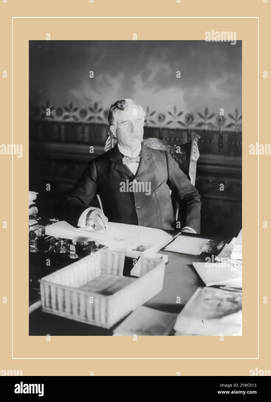 Alfred Elliott Bates, Paymaster General, ritratto a mezza lunghezza, seduto alla scrivania, rivolto a destra, c1899., Bates, Alfred Elliott, 1840-1909, ufficiali militari, American, 1890-1900, Photographic Prints, 1890-1900., Portrait Photographs, 1890-1900., fotografie ritratto, 1890-1900, stampe fotografiche, 1890-1900, ., George Grantham ., 1 stampa fotografica. Foto Stock