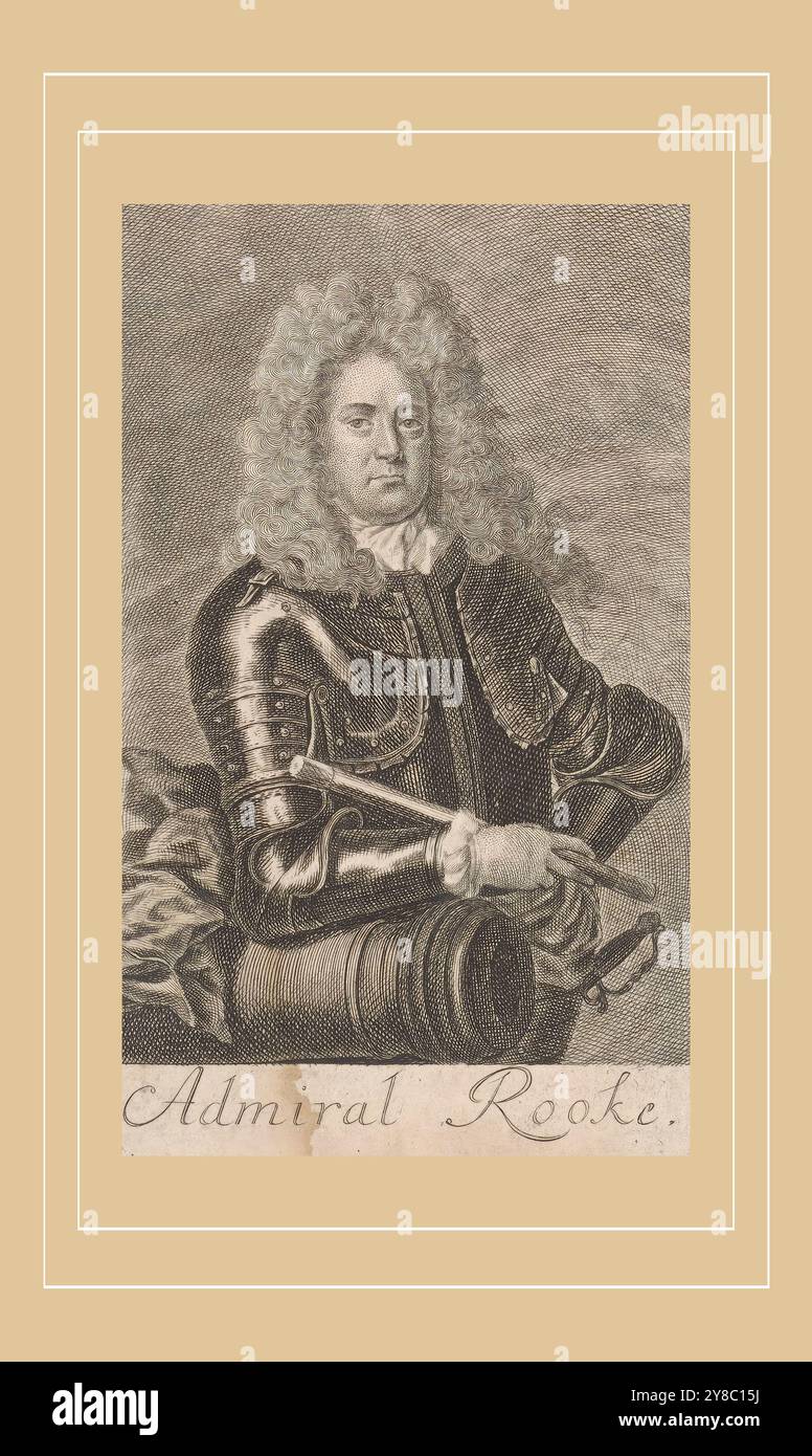 Ritratto di George Rooke, stampa, stampatore: Martin Bernigeroth, Lipsia, 1704, carta, incisione, altezza, 145 mm x larghezza, 85 mm Foto Stock