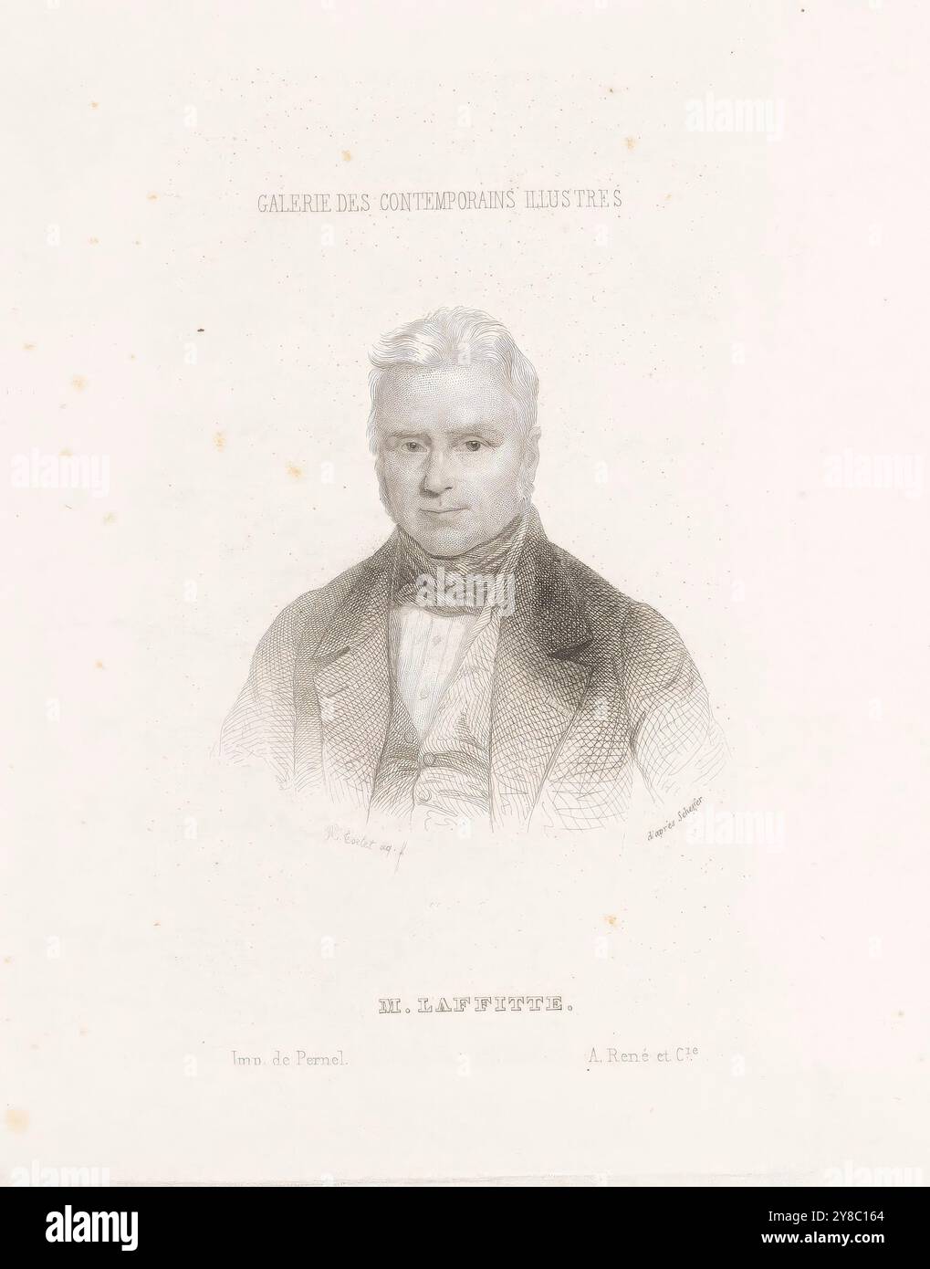 Ritratto di Jacques Laffitte, ritratti di famosi contemporanei (titolo della serie), Galerie des contemporains illustres (titolo della serie sull'oggetto), stampa, stampatore: Adolphe Torlet, (menzionato sull'oggetto), su disegno di: Ary Scheffer, (menzionato sull'oggetto), stampatore: Pernel, (menzionato sull'oggetto), stampatore: Francia, stampante: Parigi, editore: Paris, c. 1845, carta, incisione, altezza, 319 mm Ã— larghezza, 243 mm Foto Stock