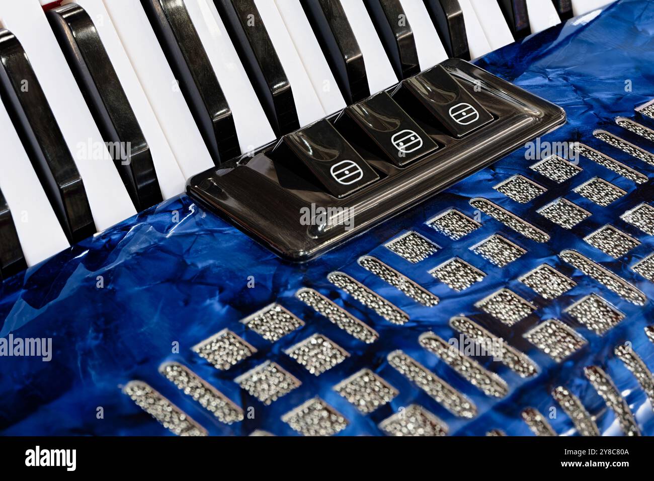 Fisarmonica, strumento musicale con soffietti. Primo piano, background astratto nel settore musicale. Foto Stock