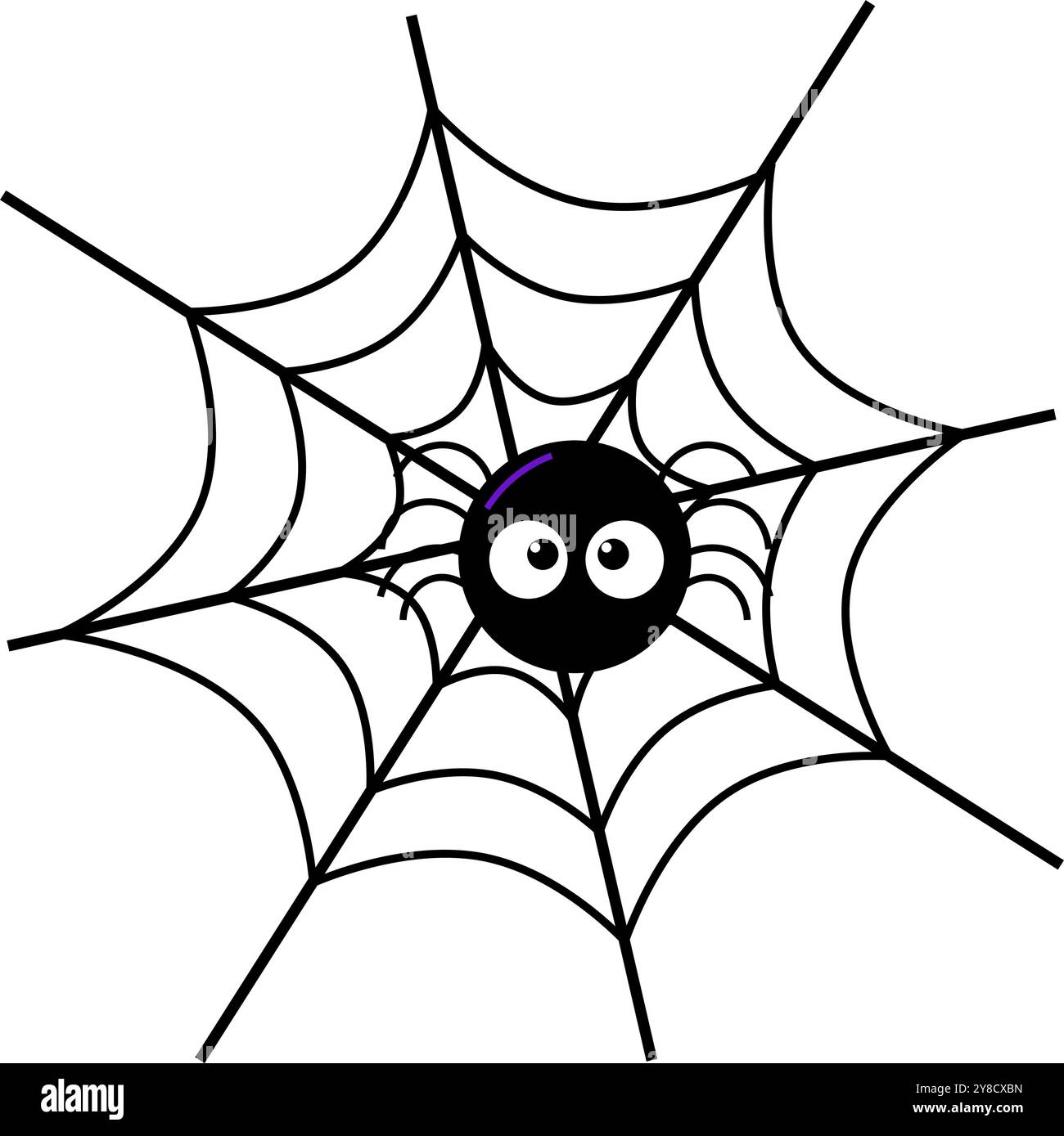 spider sull'angolo della rete. Elemento di design per Halloween. Illustrazione in bianco e nero con linee vettoriali in stile cartone animato Illustrazione Vettoriale