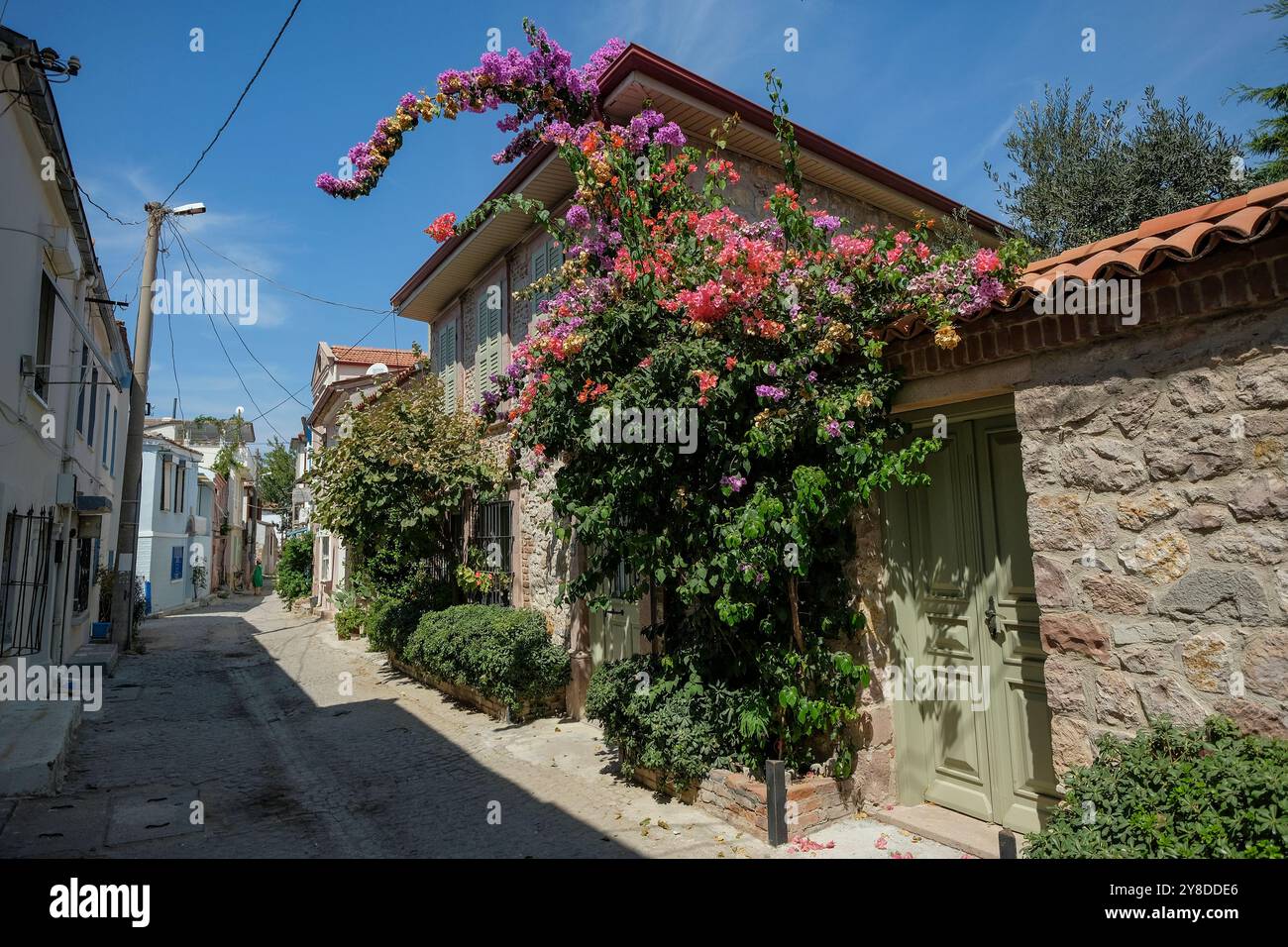 Ayvalik, Turchia - 3 settembre 2024: Veduta di una strada ad Ayvalik sulla costa del Mar Egeo in Turchia. Foto Stock