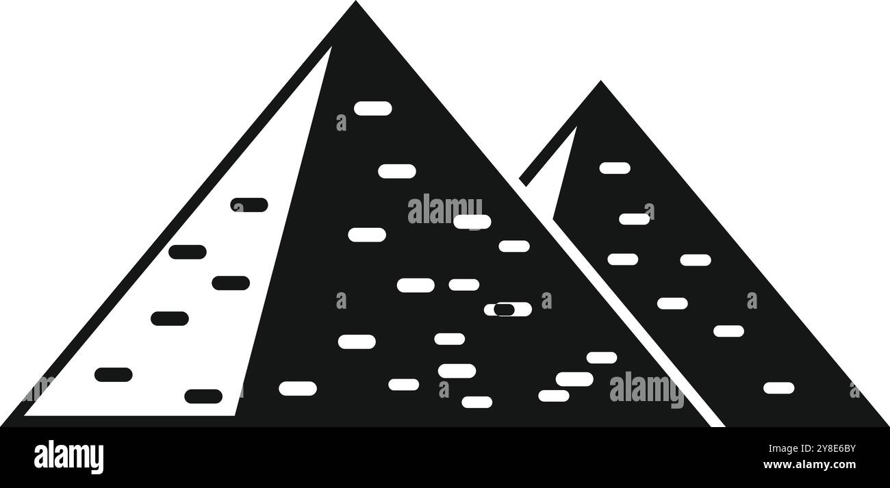 Semplice icona vettoriale in bianco e nero di due piramidi egiziane nel deserto Illustrazione Vettoriale