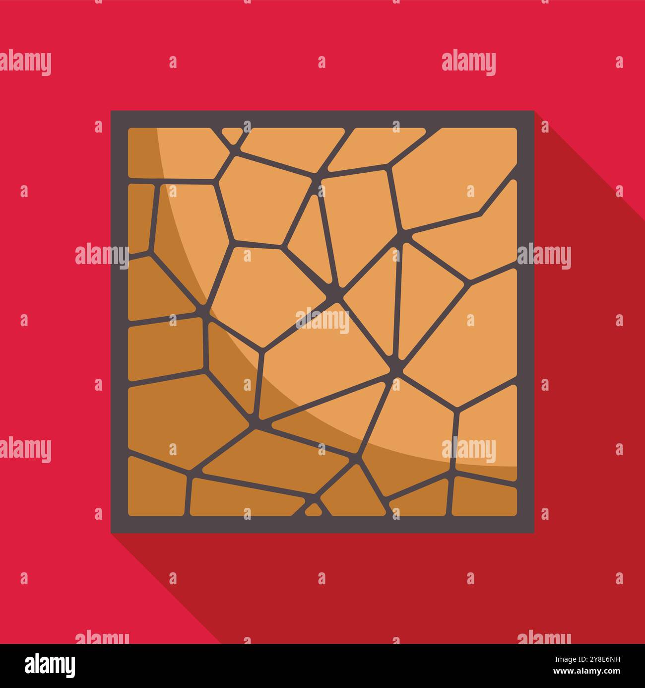 Icona quadrata della terra secca incrinata su sfondo rosso, che rappresenta gli effetti del riscaldamento globale Illustrazione Vettoriale