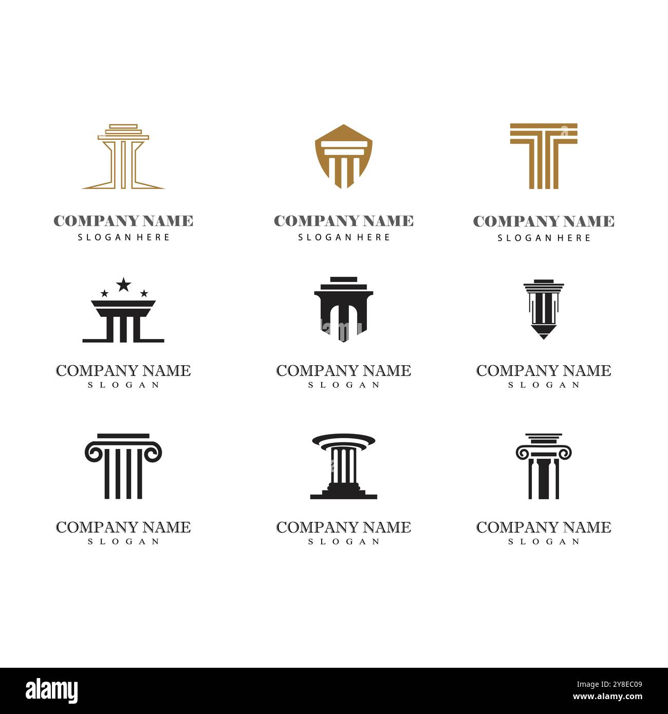 Antiche colonne colonne greche Roma Atene edificio storico design logo Illustrazione Vettoriale