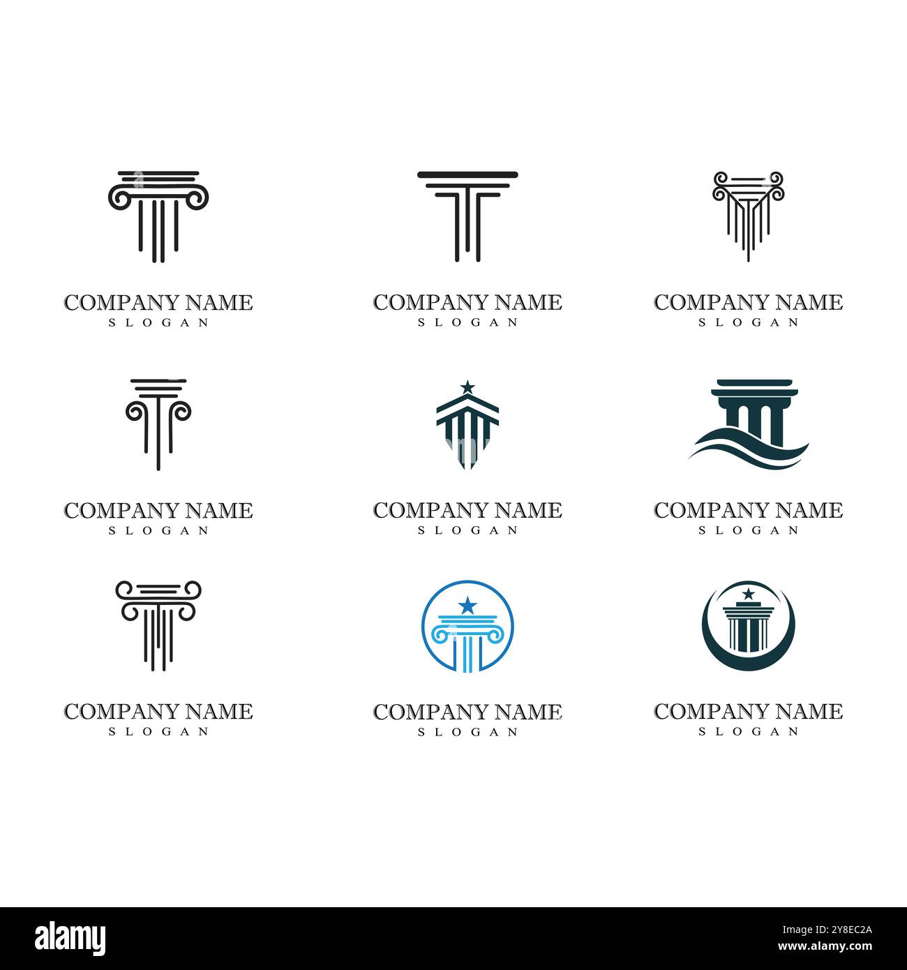 Antiche colonne colonne greche Roma Atene edificio storico design logo Illustrazione Vettoriale