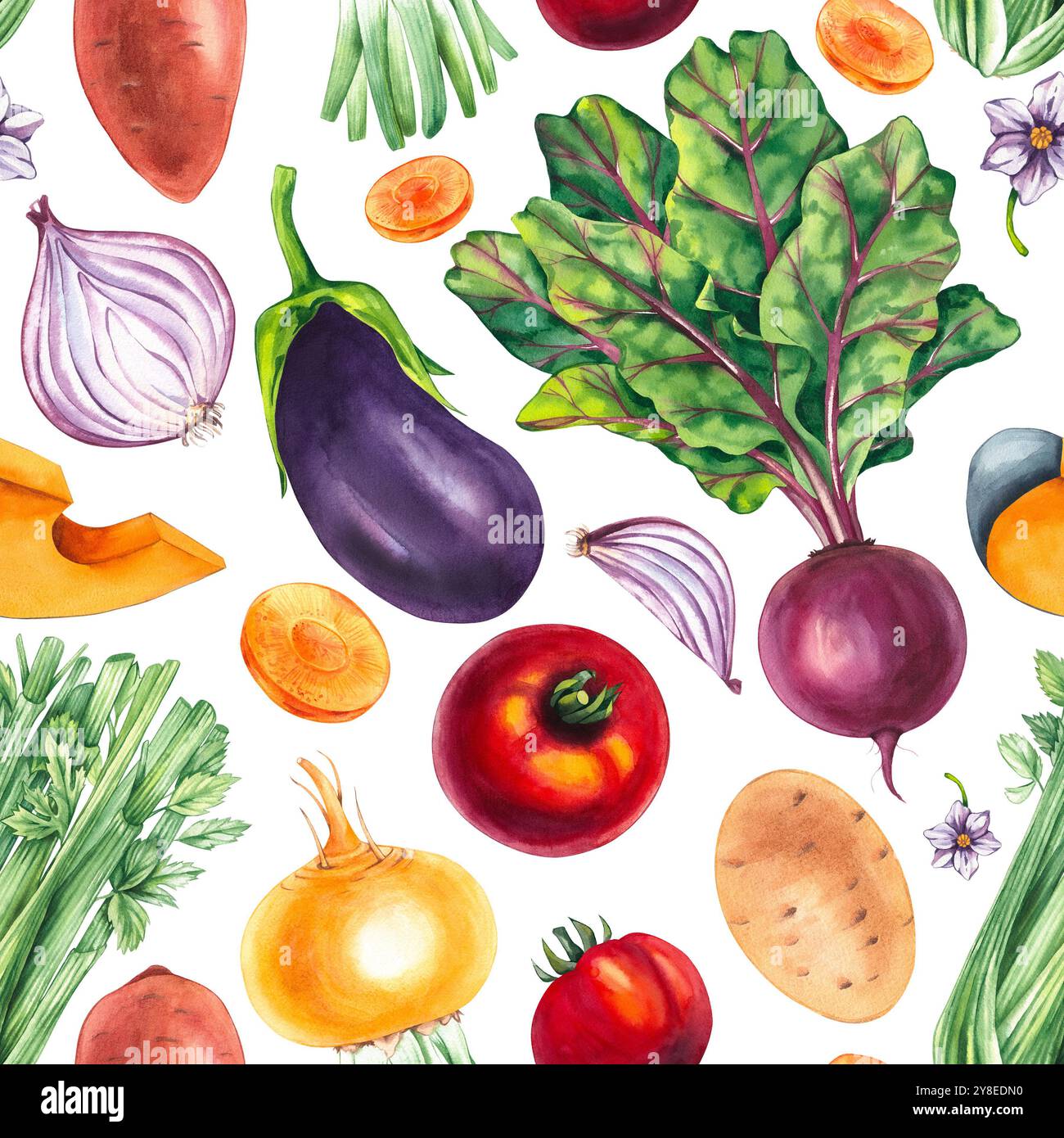 Acquerello vegetale disegno verdure disegnate a mano Foto Stock