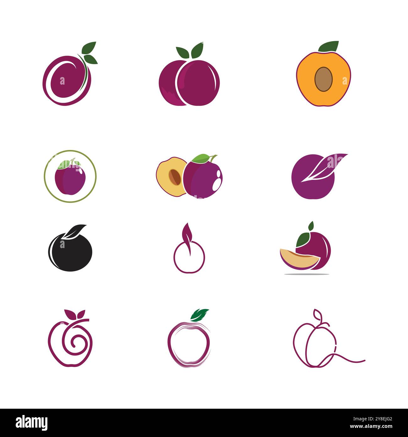 Modello vettoriale e simbolo del logo Plum Illustrazione Vettoriale