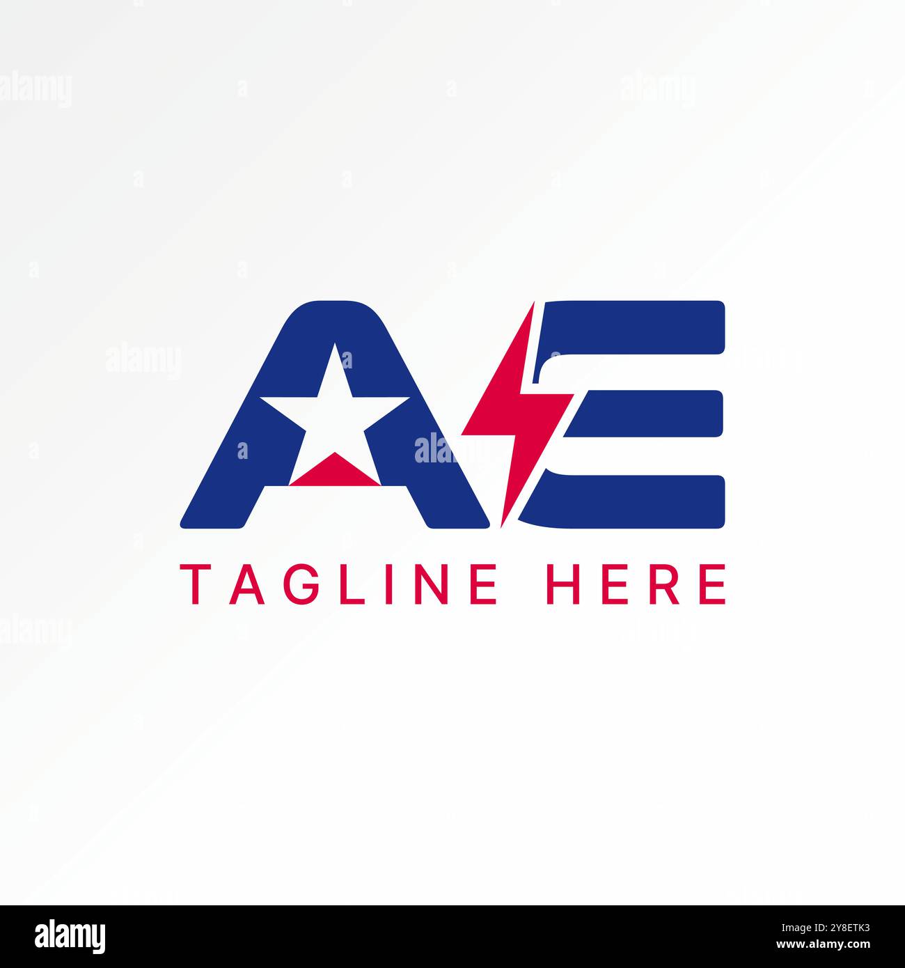 Design del logo concetto grafico immagine vettoriale originale carattere AE iniziale con spazio a stella tuono elettrico relativo alla tipografia monogramma Illustrazione Vettoriale