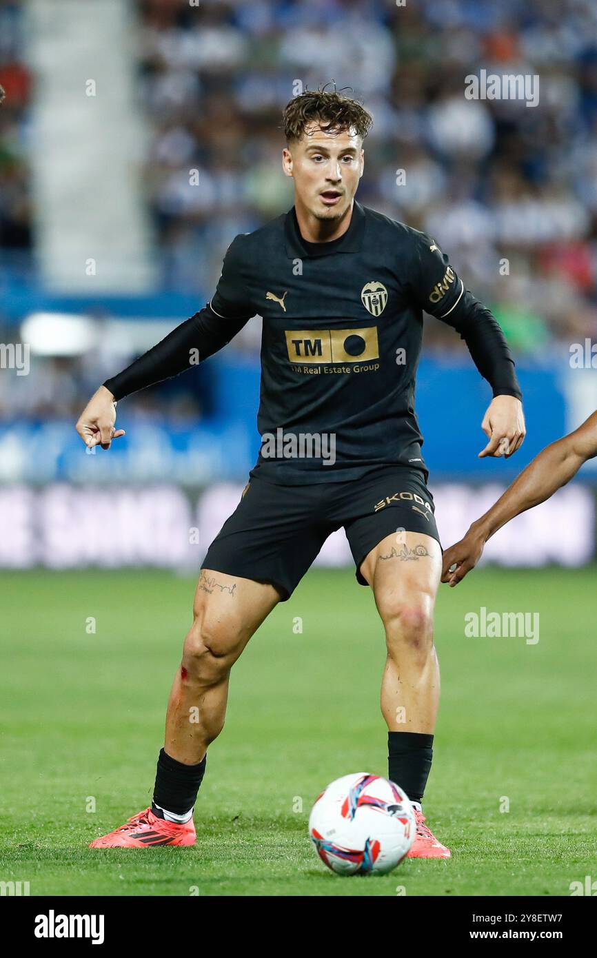 Sergi Canos di Valencia durante il campionato spagnolo di calcio la Liga tra il CD Leganes e il Valencia CF il 4 ottobre 2024 allo stadio Butarque di Leganes, Madrid, Spagna Foto Stock