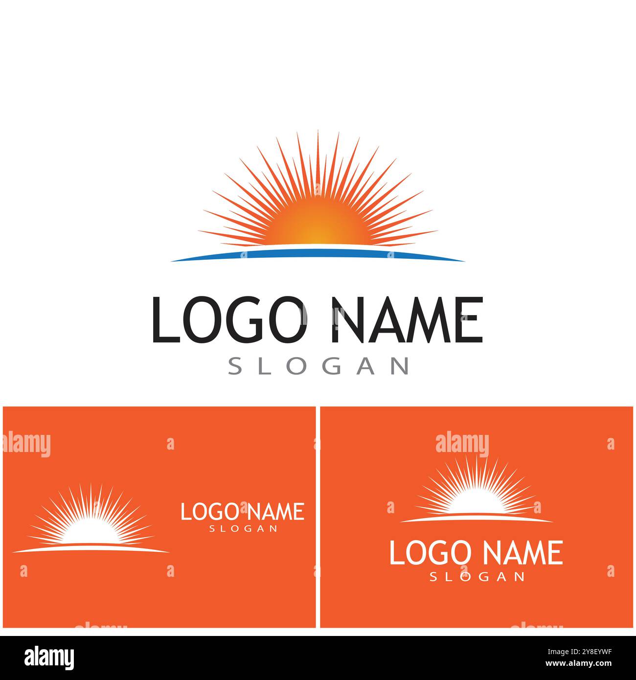 isola costiera estiva sulla spiaggia, oceano marino con uccelli e raggi solari estivi ispirati al design del logo Illustrazione Vettoriale