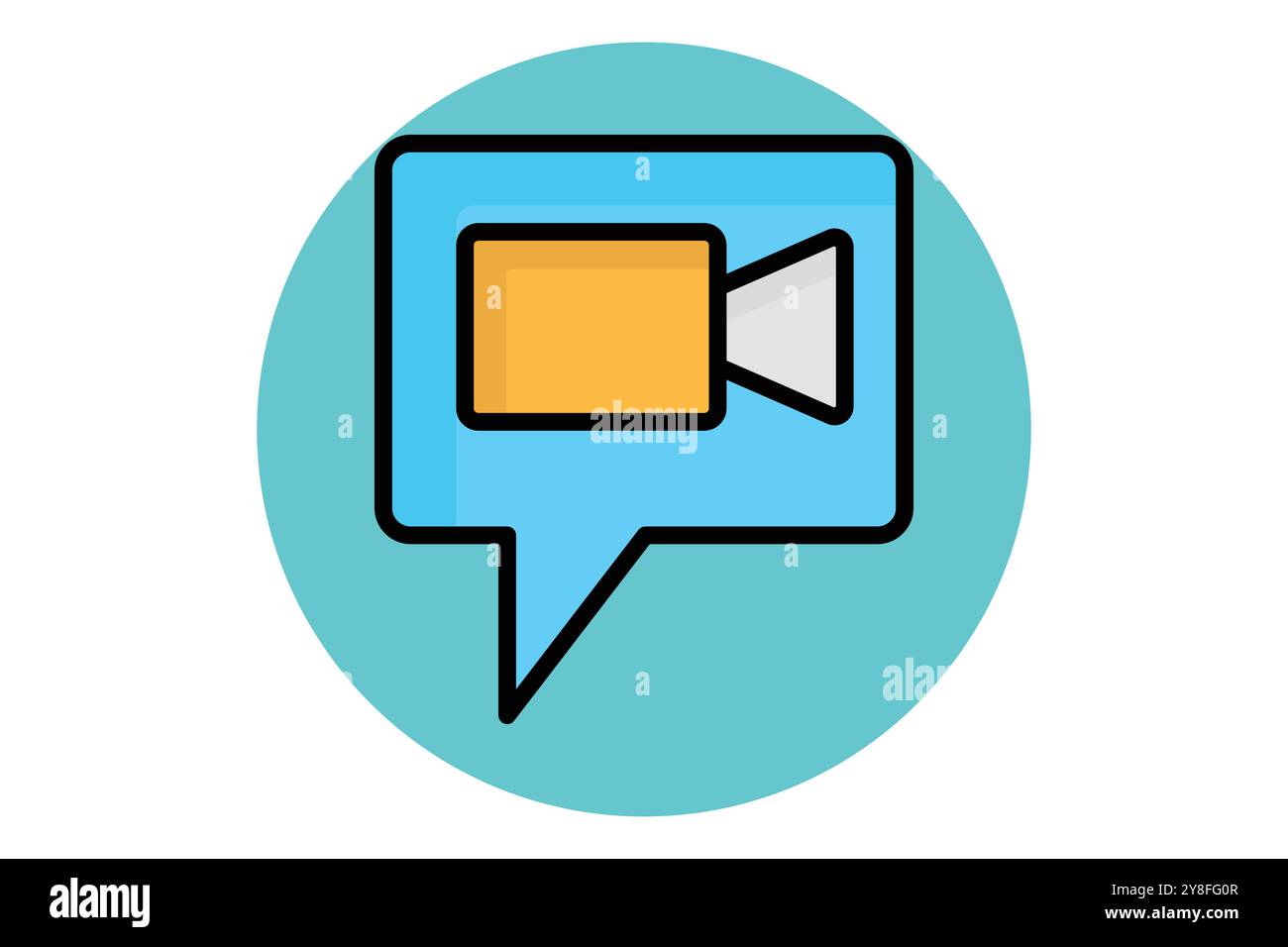 Icona del contorno colorato della videochiamata. videocamera con chat. icona relativa al corso online. illustrazione vettoriale degli elementi education Illustrazione Vettoriale