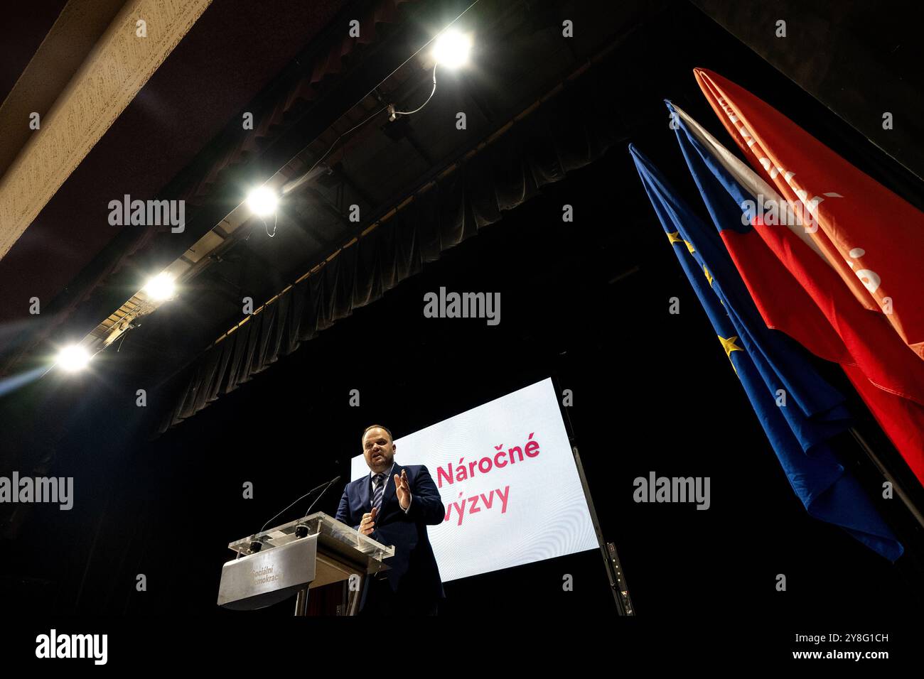 Hradec Kralove, Repubblica Ceca. 5 ottobre 2024. I socialdemocratici cechi (SOCDEM) sono un partito finanziariamente stabile con una performance economica positiva ha detto a Michal Smarda, nella foto, il presidente uscente del partito all'odierno congresso SOCDEM a Hradec Kralove, Repubblica Ceca, 5 ottobre 2024. Crediti: David Tanecek/CTK Photo/Alamy Live News Foto Stock