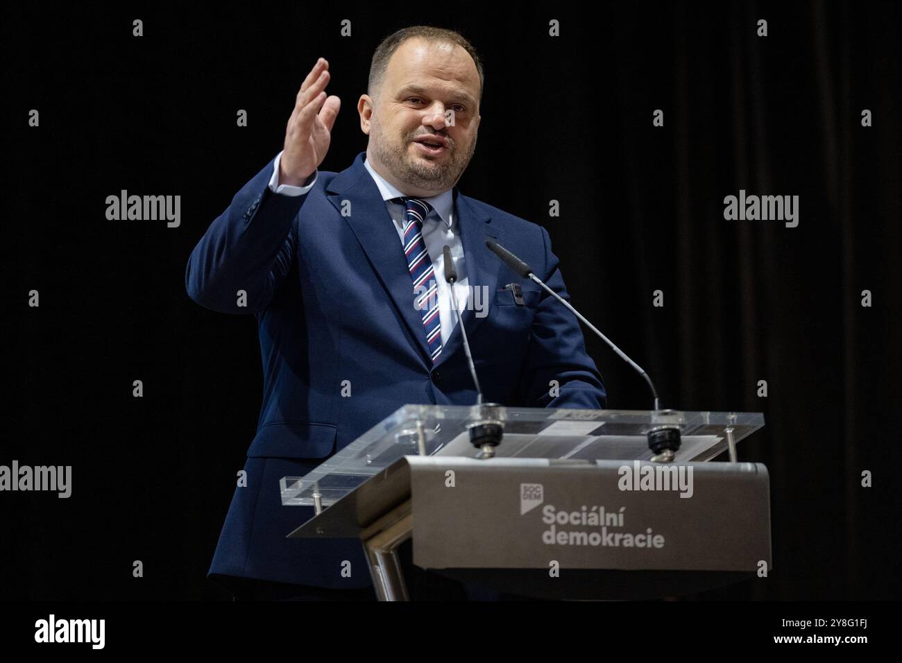 Hradec Kralove, Repubblica Ceca. 5 ottobre 2024. I socialdemocratici cechi (SOCDEM) sono un partito finanziariamente stabile con una performance economica positiva ha detto a Michal Smarda, nella foto, il presidente uscente del partito all'odierno congresso SOCDEM a Hradec Kralove, Repubblica Ceca, 5 ottobre 2024. Crediti: David Tanecek/CTK Photo/Alamy Live News Foto Stock