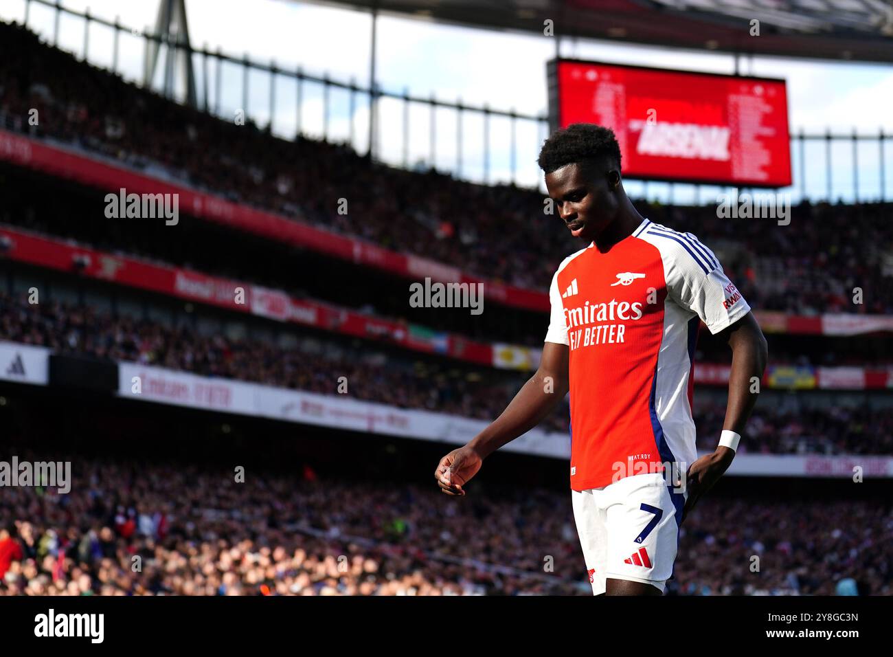 Bukayo Saka dell'Arsenal durante la partita di Premier League all'Emirates Stadium di Londra. Data foto: Sabato 5 ottobre 2024. Foto Stock