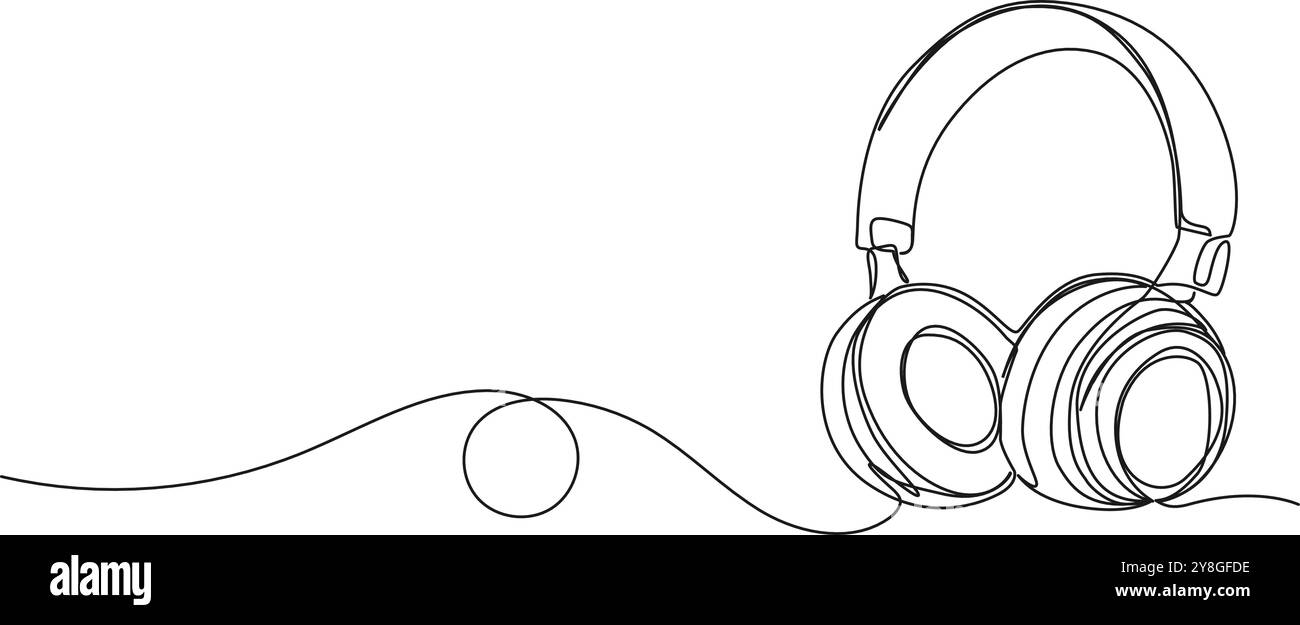 disegno continuo a linea singola di cuffie stereo sempre auricolari, illustrazione vettoriale line art Illustrazione Vettoriale
