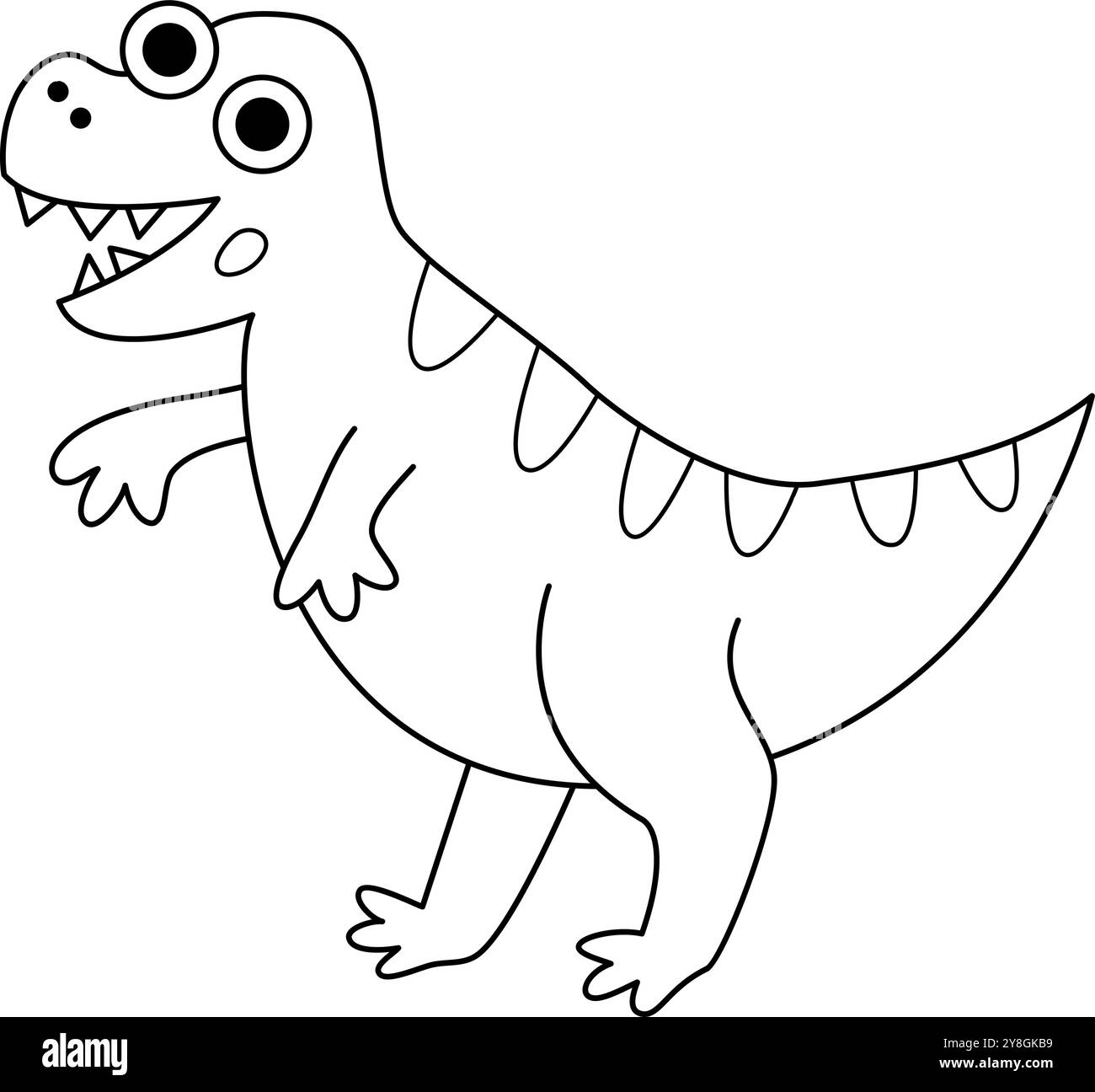 Icona di tyrannosaurus rex Vector in bianco e nero. Graziosa illustrazione della linea di dinosauri per bambini. Divertente clipart di T-rex Dino per bambini isolati su un dorso bianco Illustrazione Vettoriale