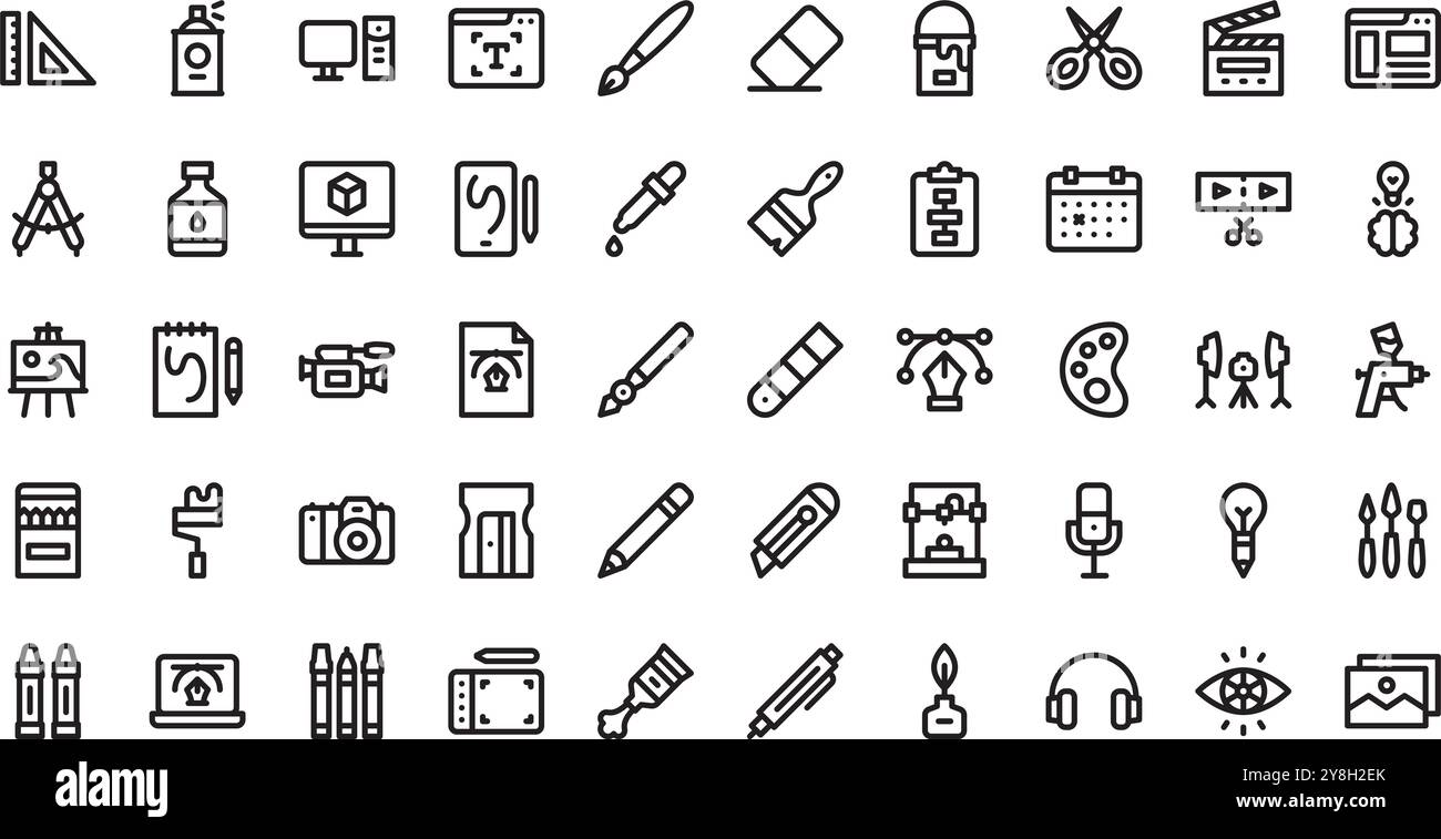 Icone degli strumenti creativi Collezione icone vettoriali di alta qualità con traccia modificabile. Ideale per progetti professionali e creativi. Illustrazione Vettoriale