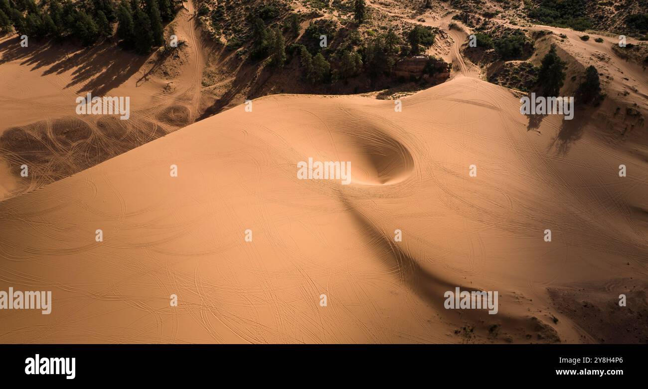 Vista aerea delle dune di sabbia rosa corallo nello Utah meridionale Foto Stock