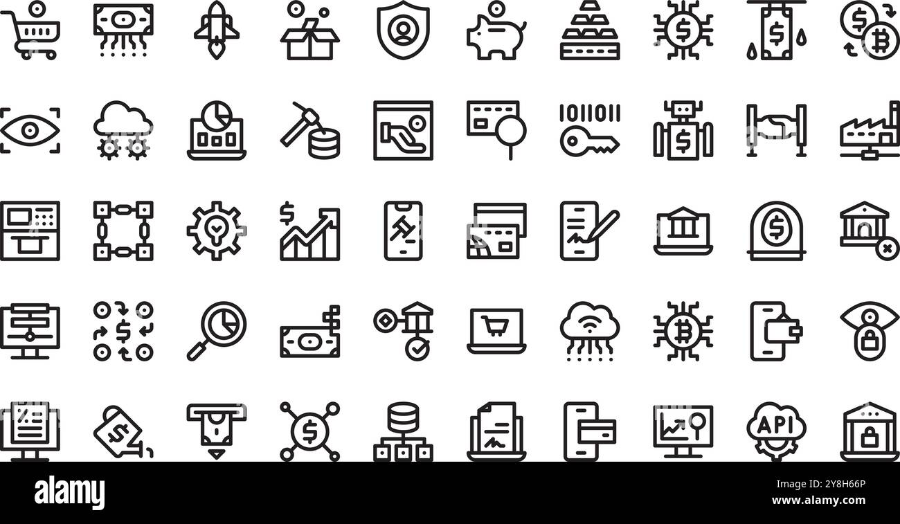 Icone Fintech raccolta icone vettoriali di alta qualità con traccia modificabile. Ideale per progetti professionali e creativi. Illustrazione Vettoriale