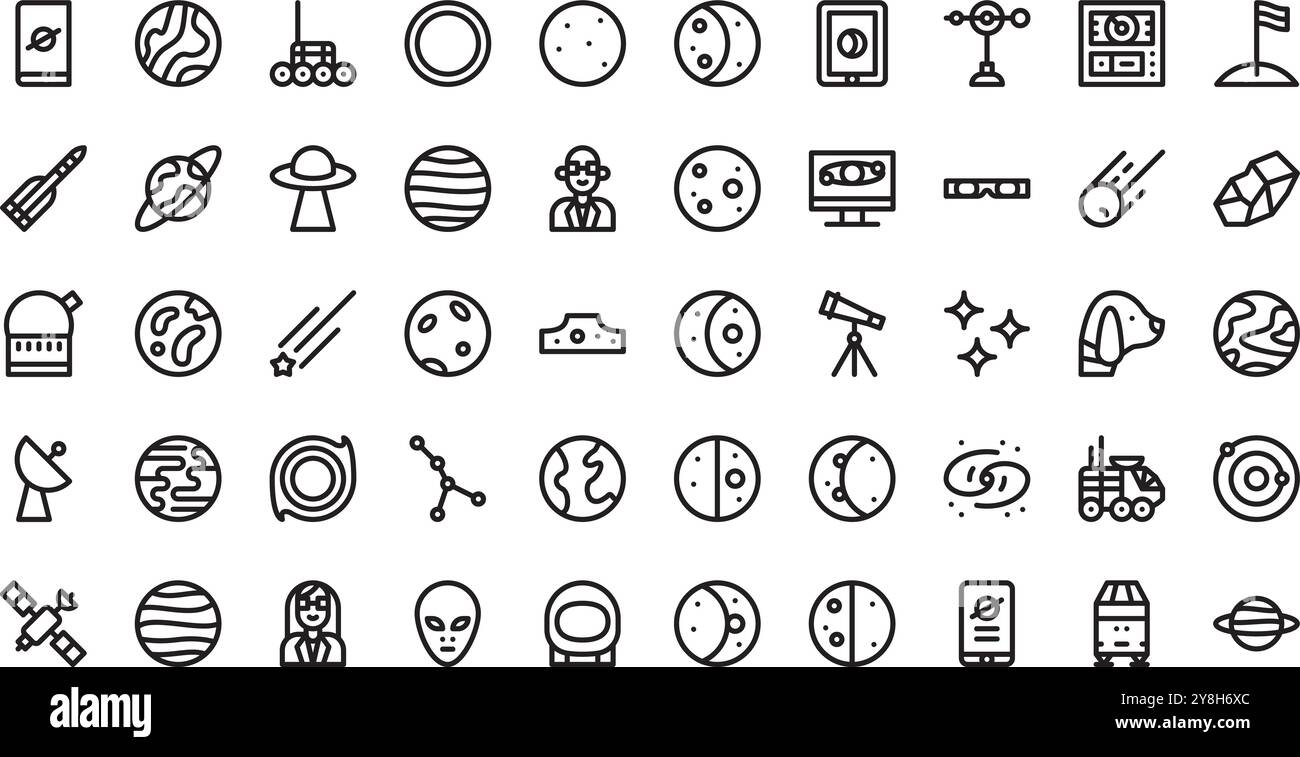 Icone astronomiche Collezione icone vettoriali di alta qualità con tratto modificabile. Ideale per progetti professionali e creativi. Illustrazione Vettoriale