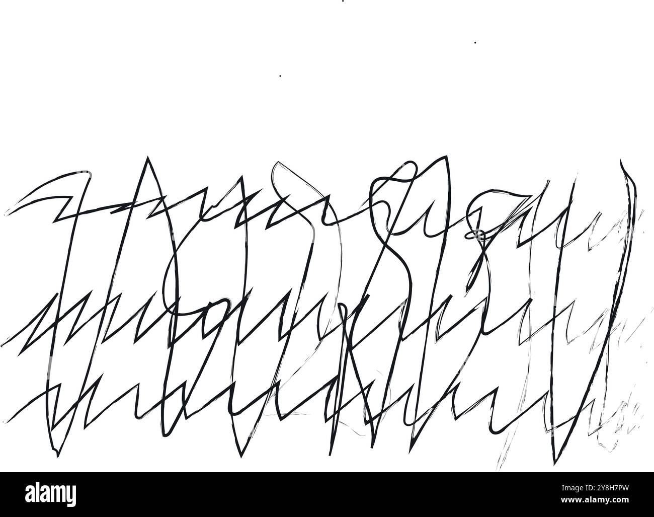 Disegno astratto con linee nere su sfondo bianco che raffigura motivi caotici. Illustrazione Vettoriale