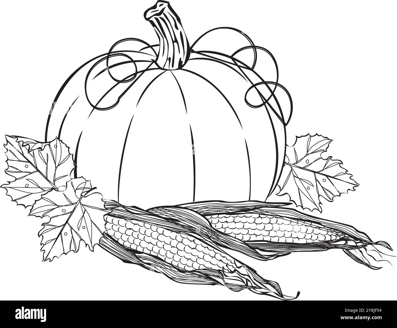 Vassoio con zucca e diversi tipi di frutta e verdura mature all'interno dell'illustrazione del design vettoriale Illustrazione Vettoriale