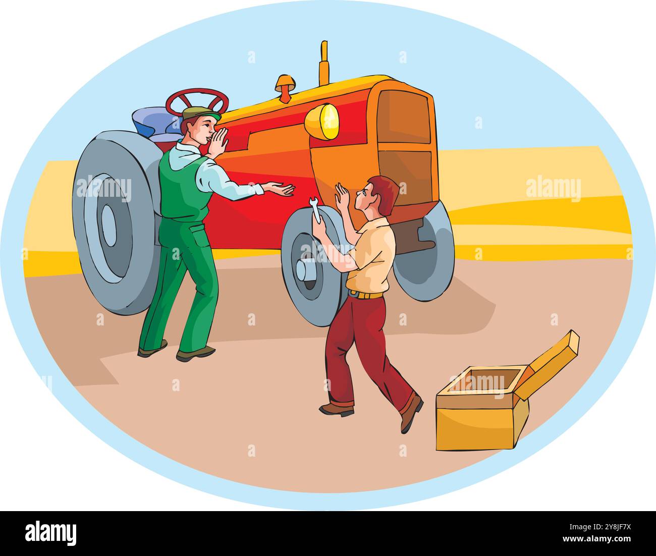 Concetto isometrico dei veicoli agricoli con illustrazione isolata dei campi delle attrezzature e dei ricambi per trattori e autocarri Illustrazione Vettoriale